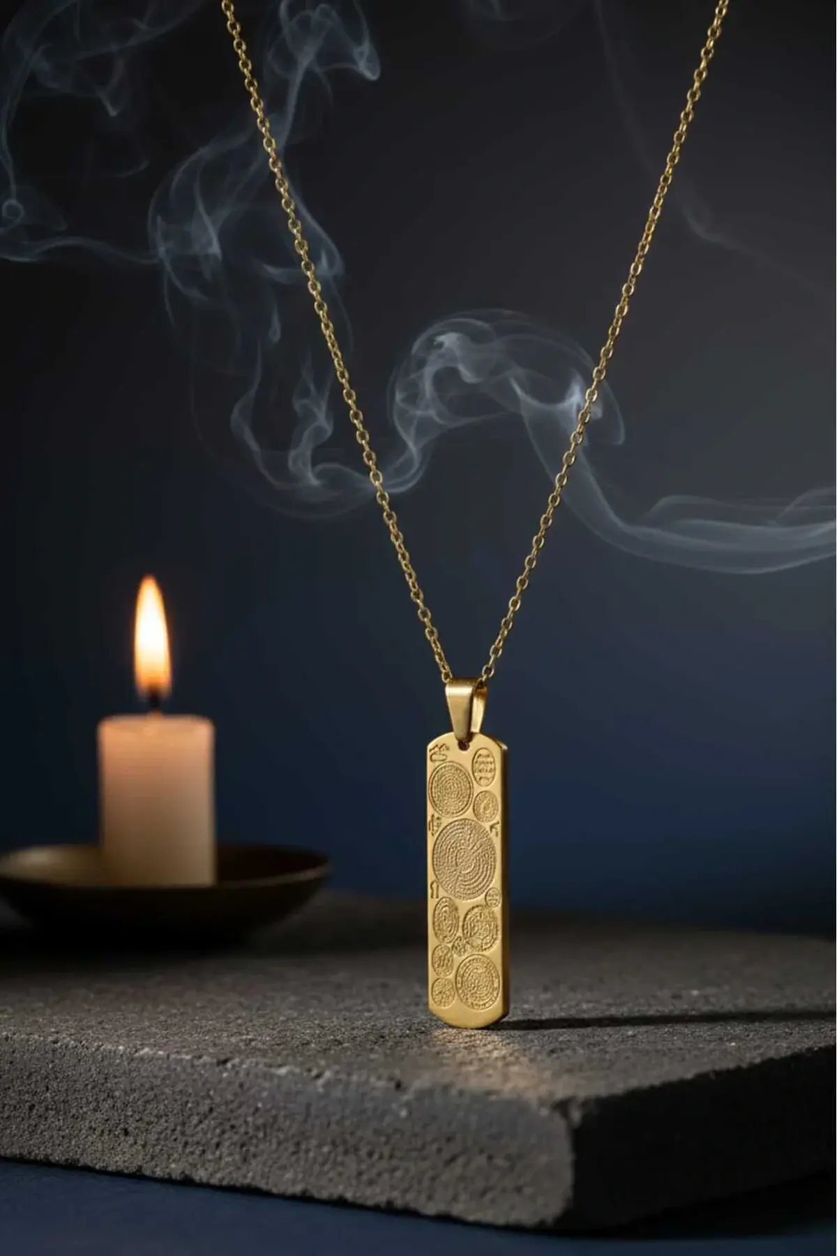 Altın Renk Dikdörtgen Altın Kaplama Dualı Çelik Kolye Çelik Zincirli Kararmaz Paslanmaz Silinmez