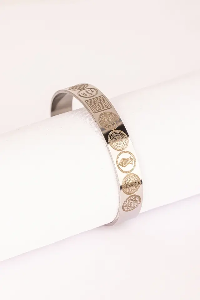 Titanyum Kaplama Gümüş Renk Dualı Çelik Bileklik Paslanmaz Kararmaz Unisex