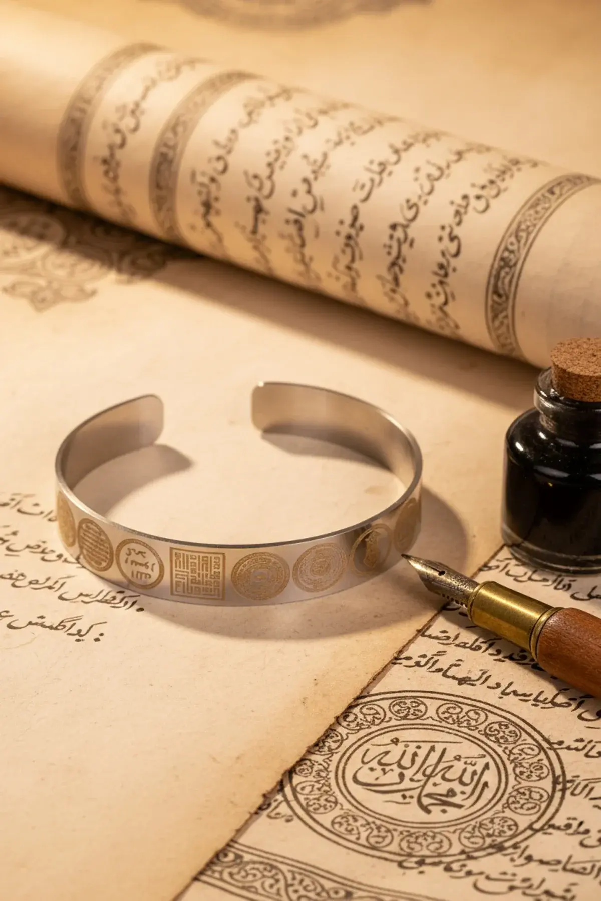 Titanyum Kaplama Gümüş Renk Dualı Çelik Bileklik Paslanmaz Kararmaz Unisex