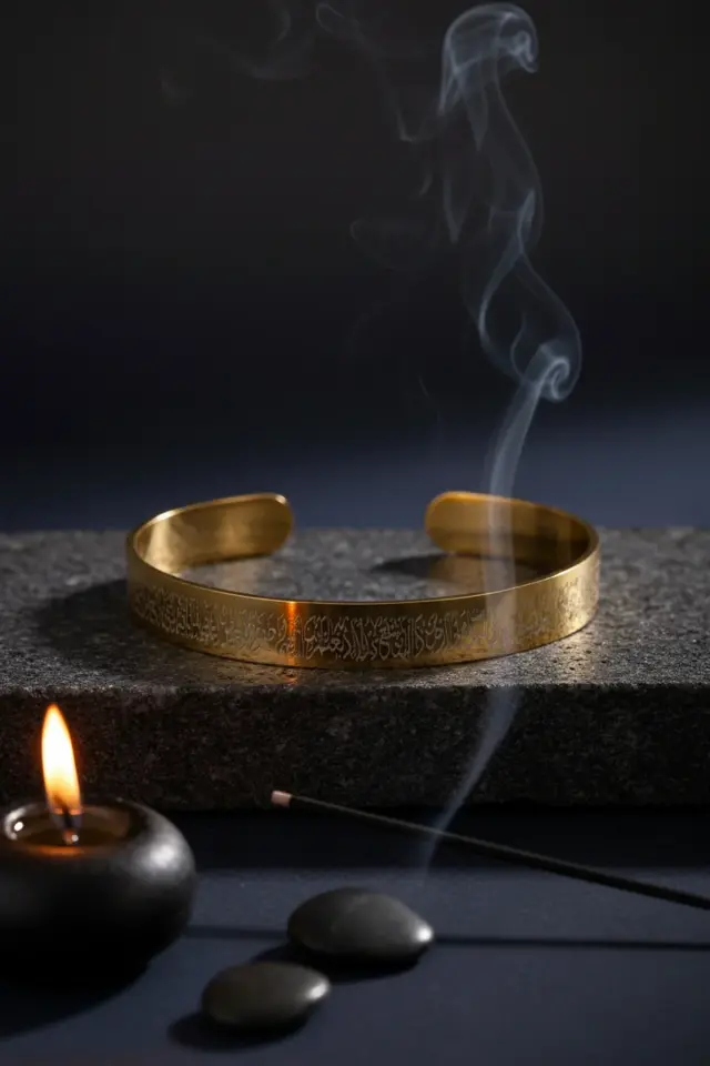 Altın Renk Ayetel Kürsi Nalı Şerif Yazılı Çelik Bileklik Ayarlanabilir Paslanmaz Kararmaz Unisex