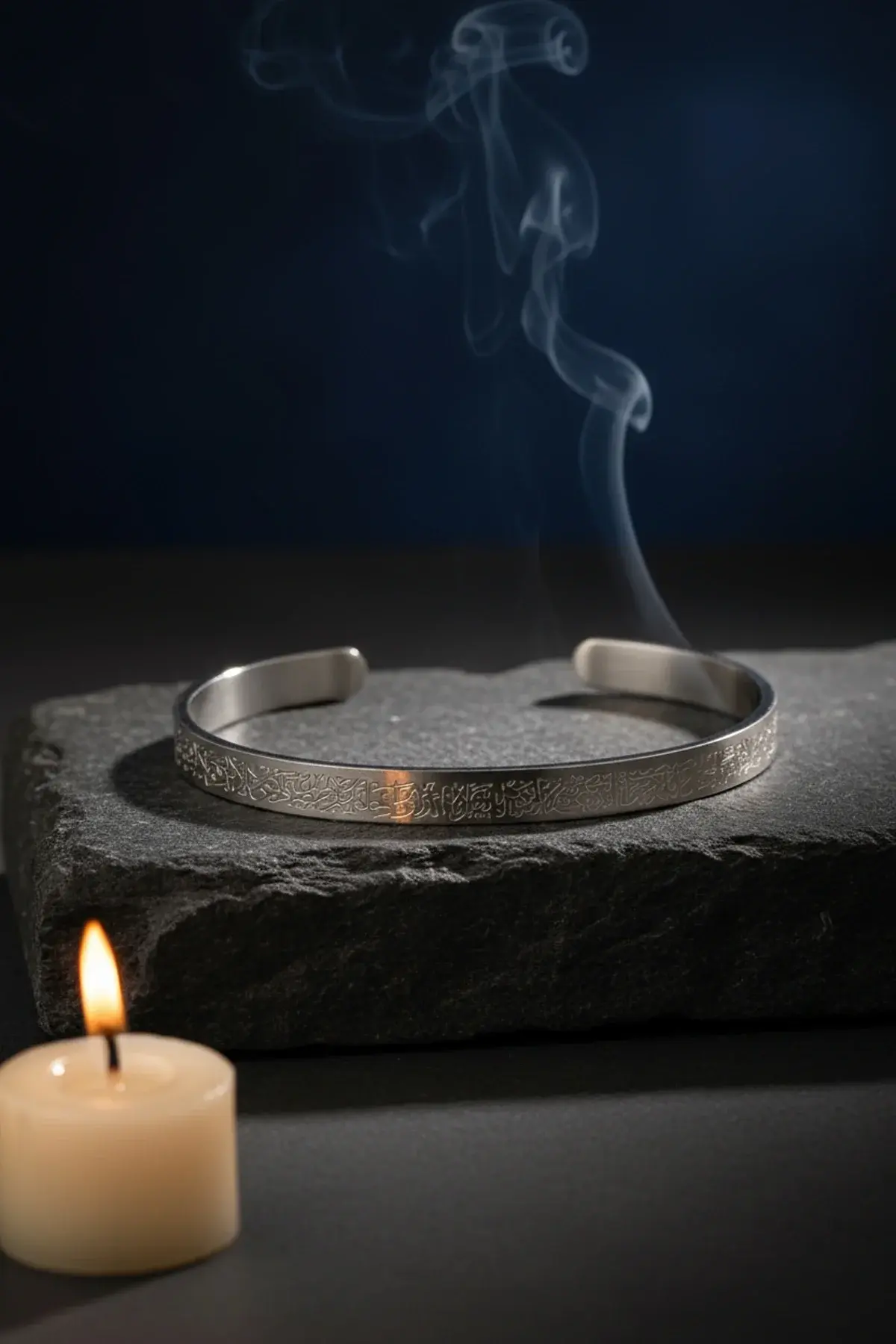 Gümüş Renk Unisex Ayetel Kürsi Nalı Şerif Yazılı Çelik Bileklik Ayarlanabilir Paslanmaz Kararmaz