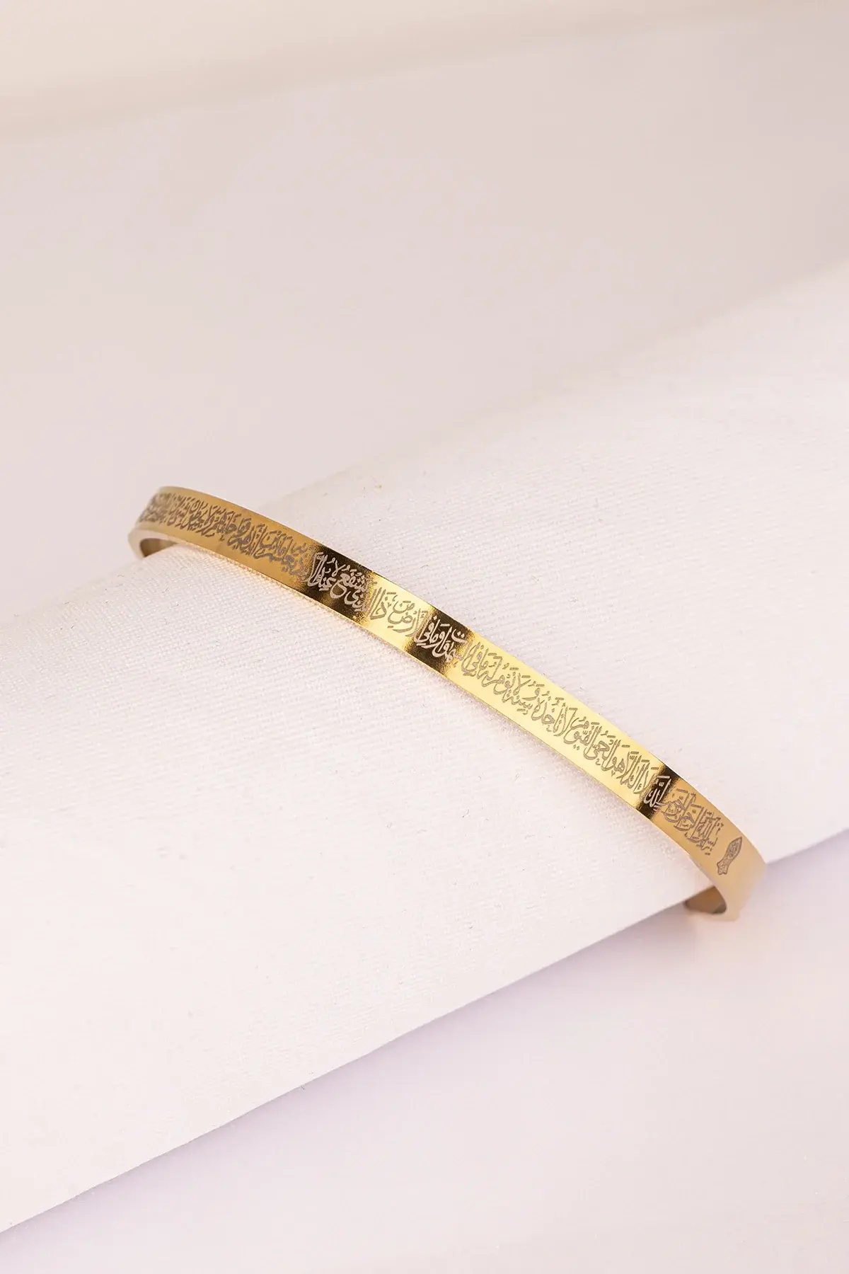 Altın Renk Unisex Ayetel Kürsi Nalı Şerif Yazılı Çelik Bileklik Ayarlanabilir Paslanmaz Kararmaz