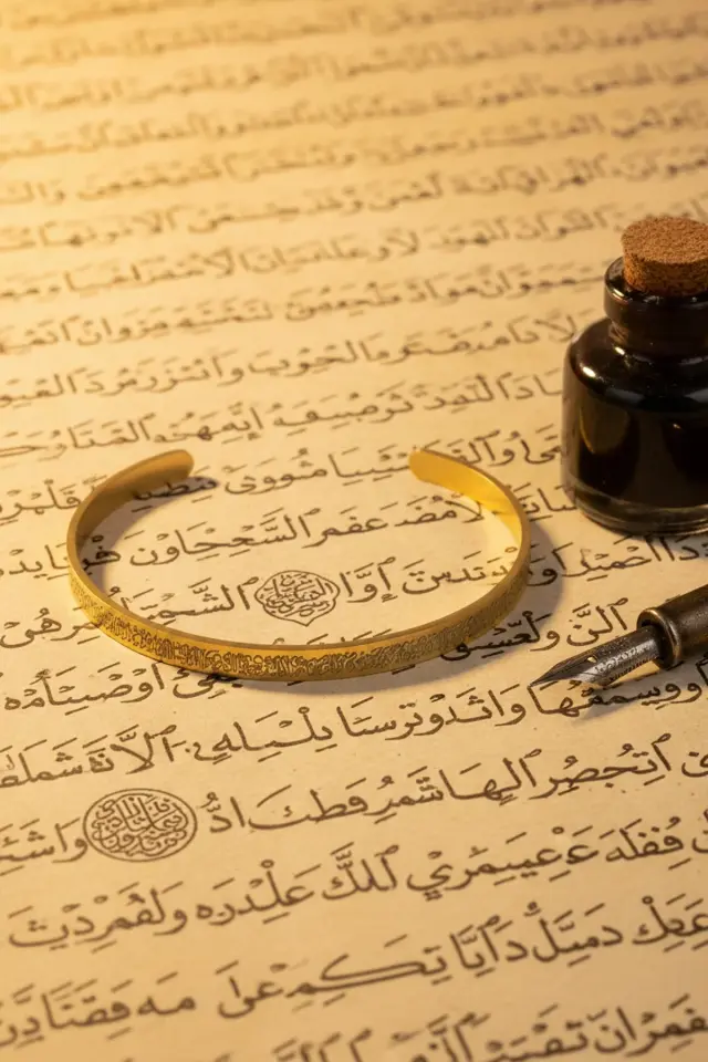 Altın Renk Unisex Ayetel Kürsi Nalı Şerif Yazılı Çelik Bileklik Ayarlanabilir Paslanmaz Kararmaz