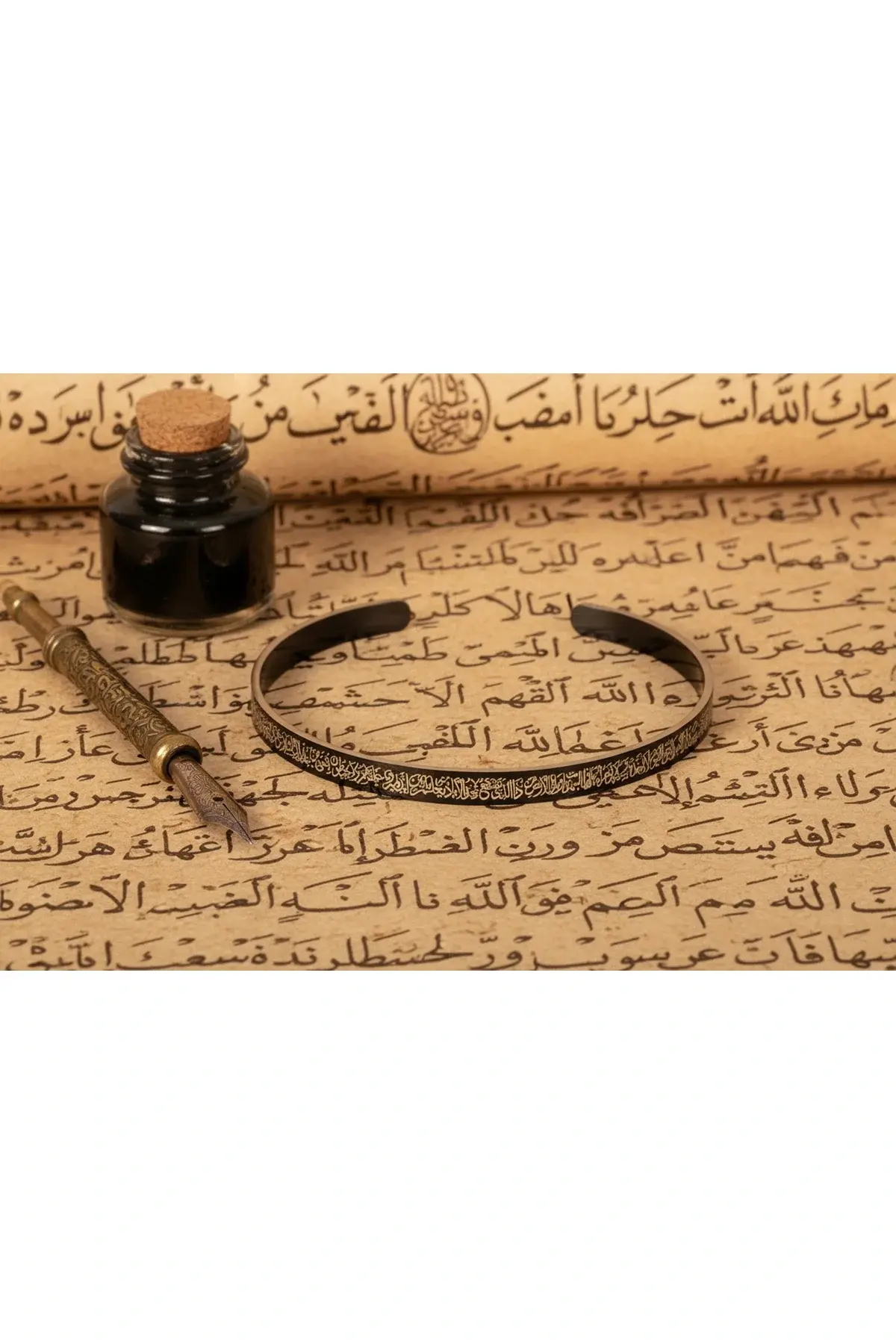 Siyah Renk Unisex Ayetel Kürsi Nalı Şerif Yazılı Çelik Bileklik Ayarlanabilir Paslanmaz Kararmaz