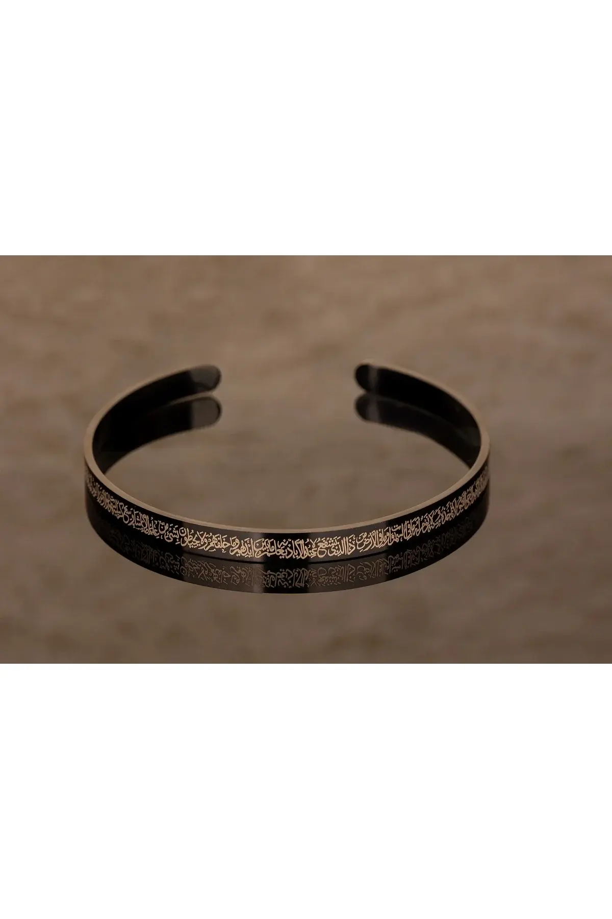 Siyah Renk Unisex Ayetel Kürsi Nalı Şerif Yazılı Çelik Bileklik Ayarlanabilir Paslanmaz Kararmaz