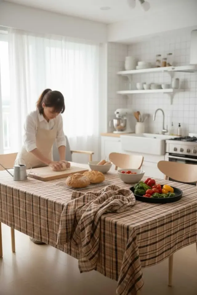 Modern Ekose Masa Örtüsü Yıkanabilir Pamuklu Günlük, Çeyizlik Sofra Örtüsü 140 X 200 Cm