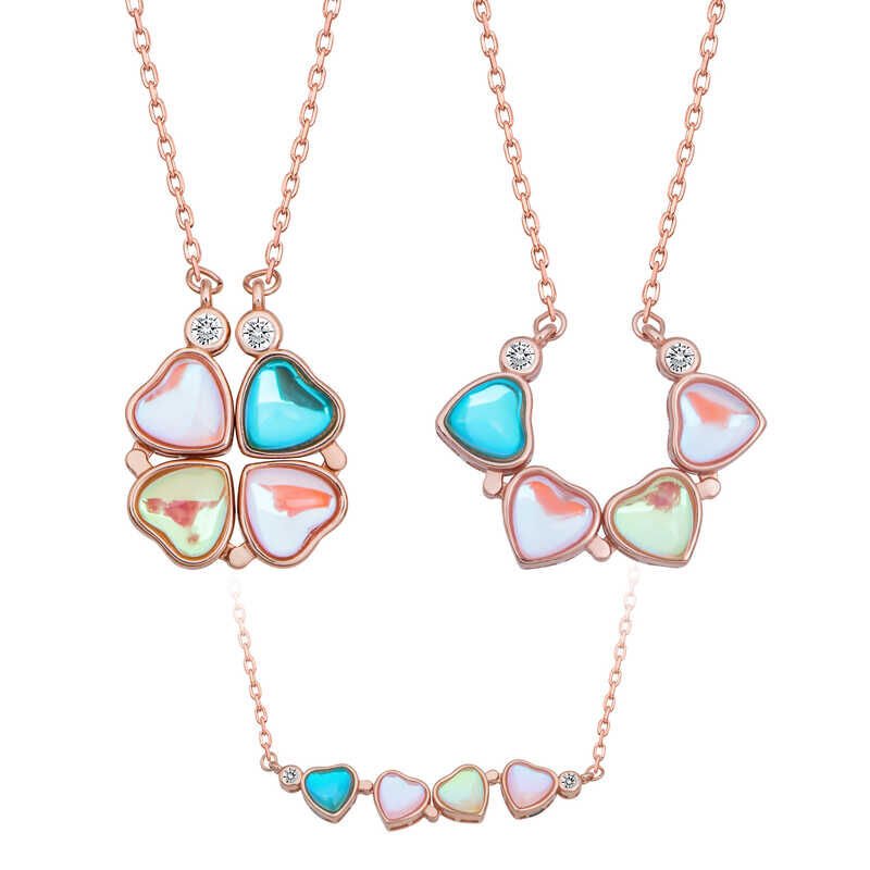 925 Ayar Gümüş Rose Renkli Açılabilen Yonca Kadın Gümüş Kolye