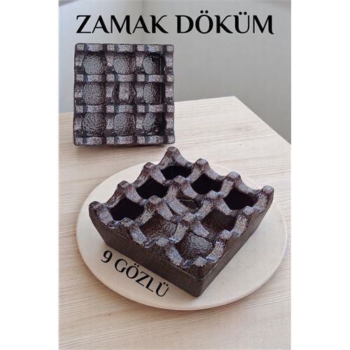 Kapaklı Zamak Döküm Kare Küllük Metal Kül Tablası - Kafe Küllüğü KAHVE