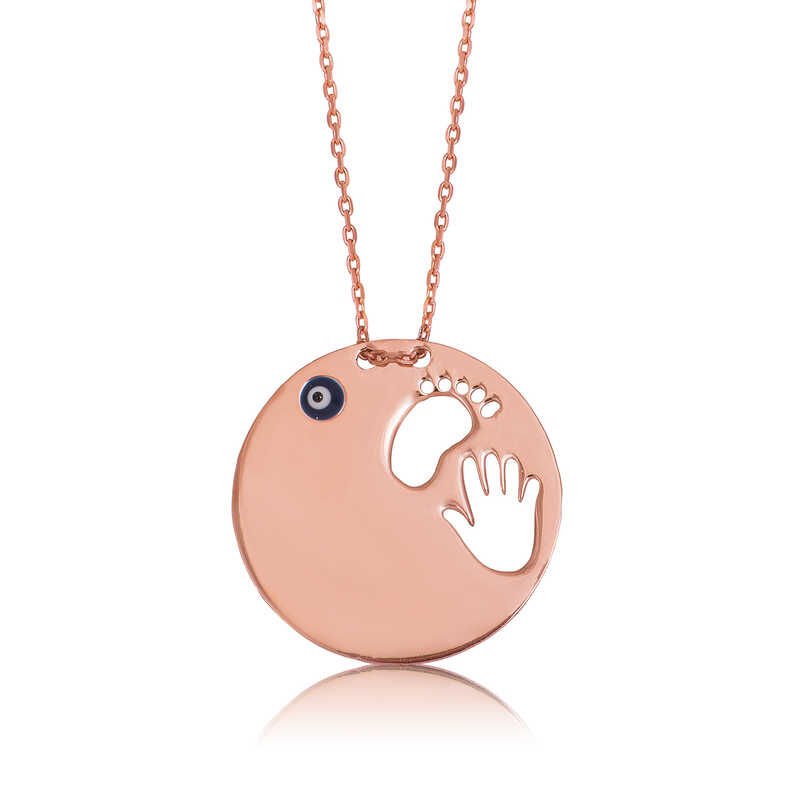 925 Ayar Gümüş El Ayak İzi Anne Kadın Gümüş Kolye