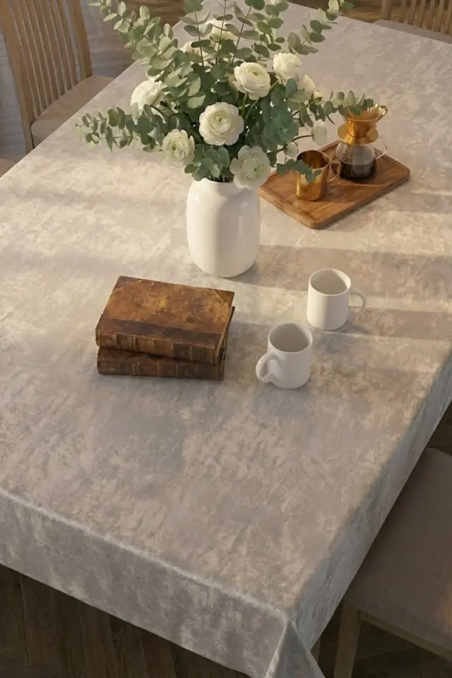 Kadife Keten Dokulu Masa Örtüsü