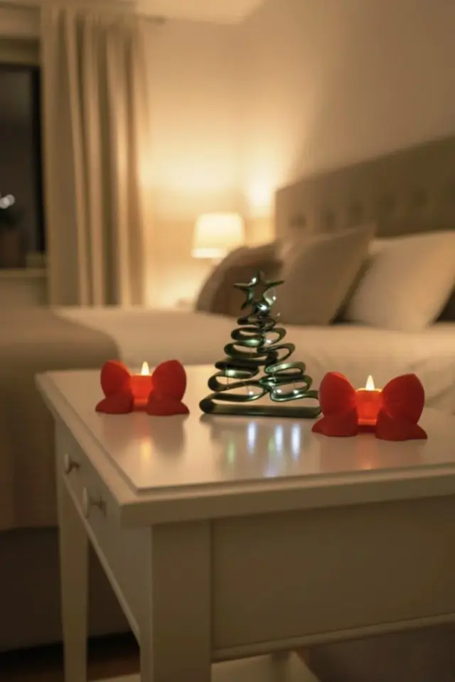 3d Yılbaşı Dekor Seti 3’lü Çam Ağacı (16 X 16 Cm) Ve Kurdela Mumluk (8 X 7 Cm), Tealight Mumlar & Periled Dahil