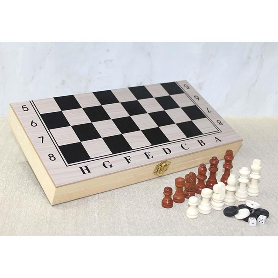 Ahşap Kutulu Satranç ve Tavla Seti