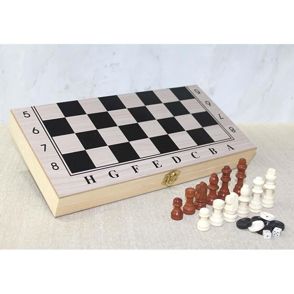 Ahşap Kutulu Satranç ve Tavla Seti