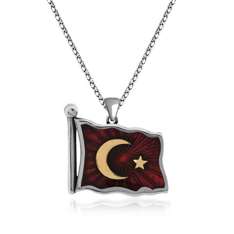 925 Ayar Gümüş Türk Bayrağı Gümüş Kolye