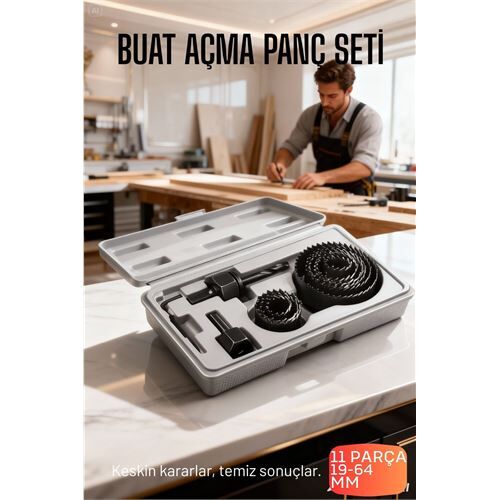 11 Parça Profesyonel Panç Buat Açma Seti - Ahşap ve Alçıpan Delme Testere Seti (19-64 mm)