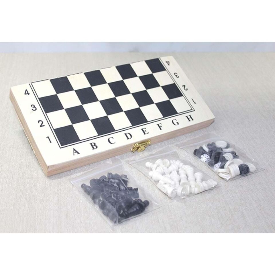 Ahşap Kutulu Satranç ve Tavla Seti