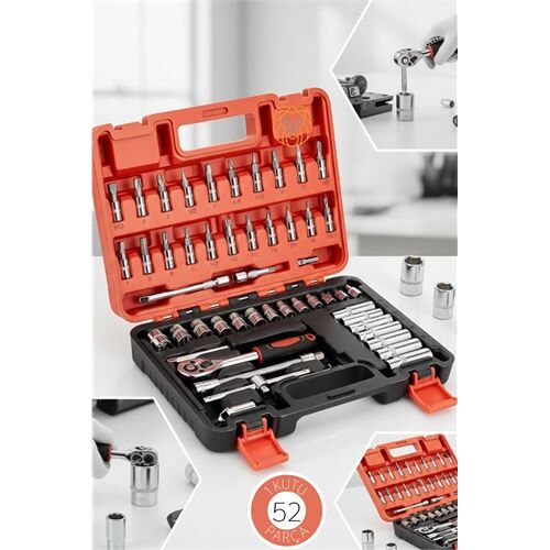 53 Parça Profesyonel Lokma Takımı - 1/4'' Cırcır Kolu ve Çelik Soket Seti (Çantalı)