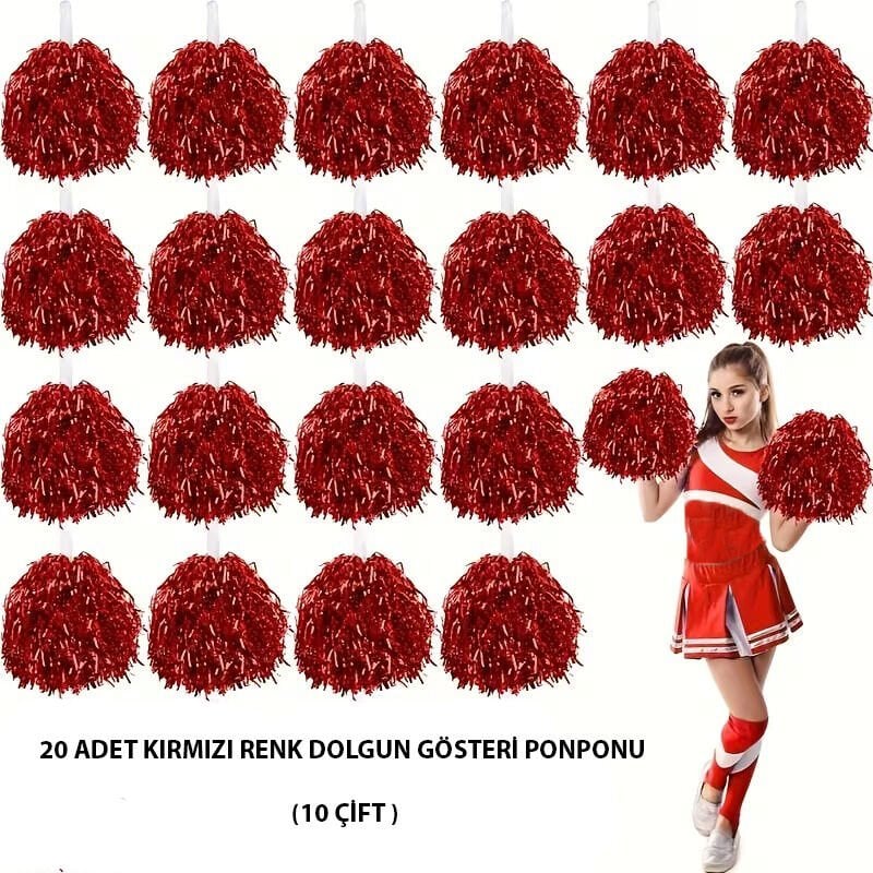10 Çift ( 20 Adet ) Kırmızı Renk 23 Nisan 19 Mayıs 29 Ekim Okul Gösteri Ponponları