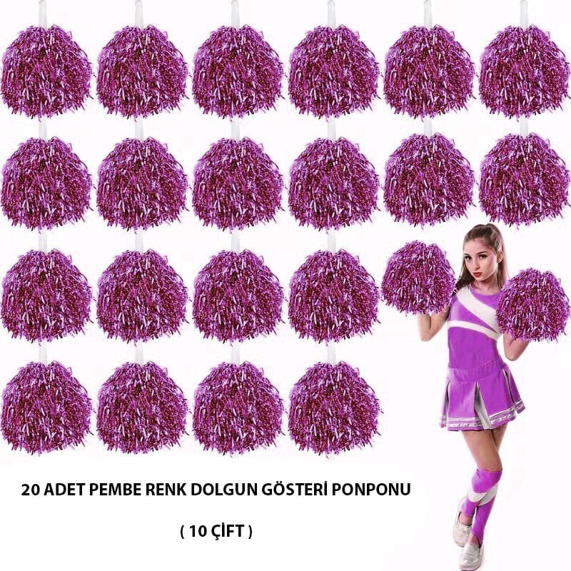 10 Çift ( 20 Adet ) Pembe Renk 23 Nisan 19 Mayıs 29 Ekim Okul Gösteri Ponponları