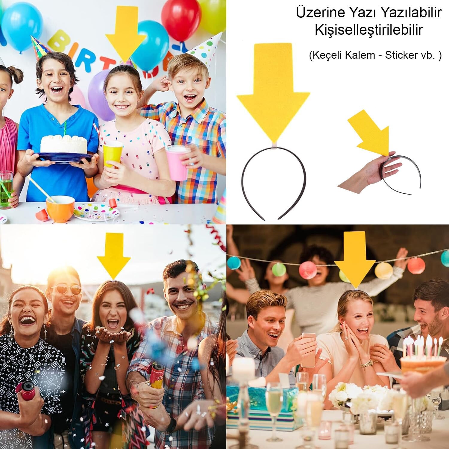 Kişiselleştirilebilir Ok Taç – Üzerine Yazı Yazılabilen Parti Tacı Sarı Renk