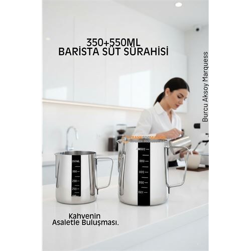 İnox 350ml-550ml Barista Süt Sürahisi Seti - Süt Köpürtme Potu -  Paslanmaz Çelik