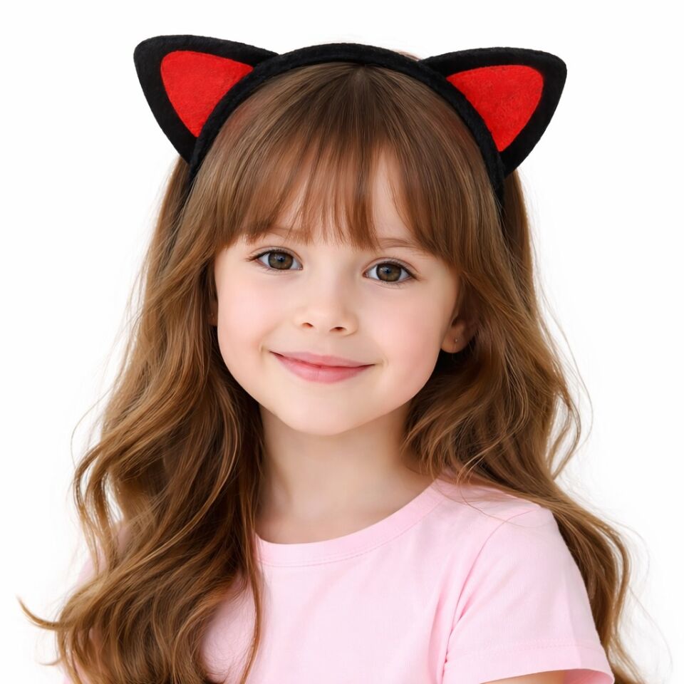 Peluş Kedi Kulak Taç Kırmızı Siyah