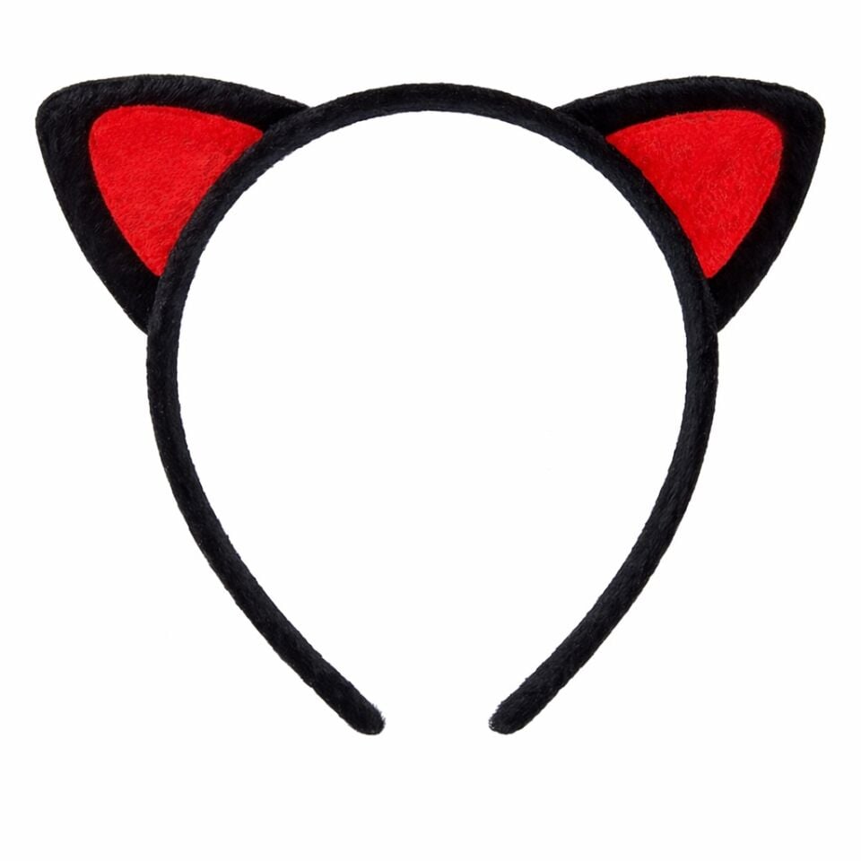 Peluş Kedi Kulak Taç Kırmızı Siyah