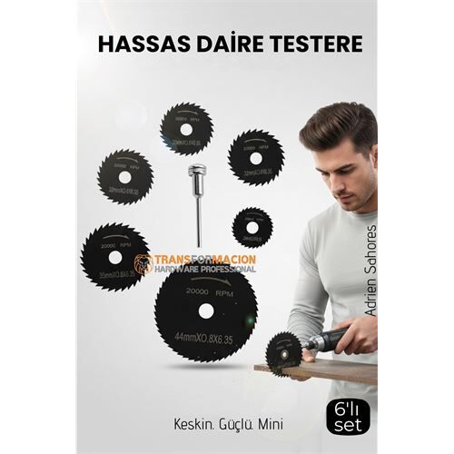 6'lı Karbür Çelik Mini Daire Testere Seti - HSS Döner Kesici Bıçak ve Mandren Takımı