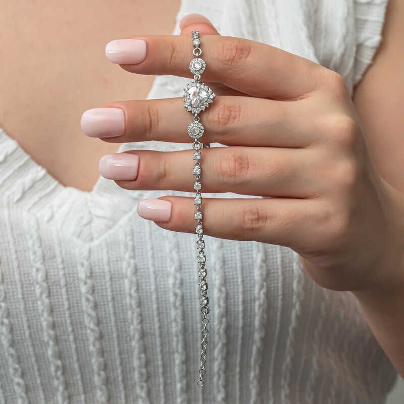 925 Ayar Gümüş Kalpli Su Yolu Kadın Bileklik