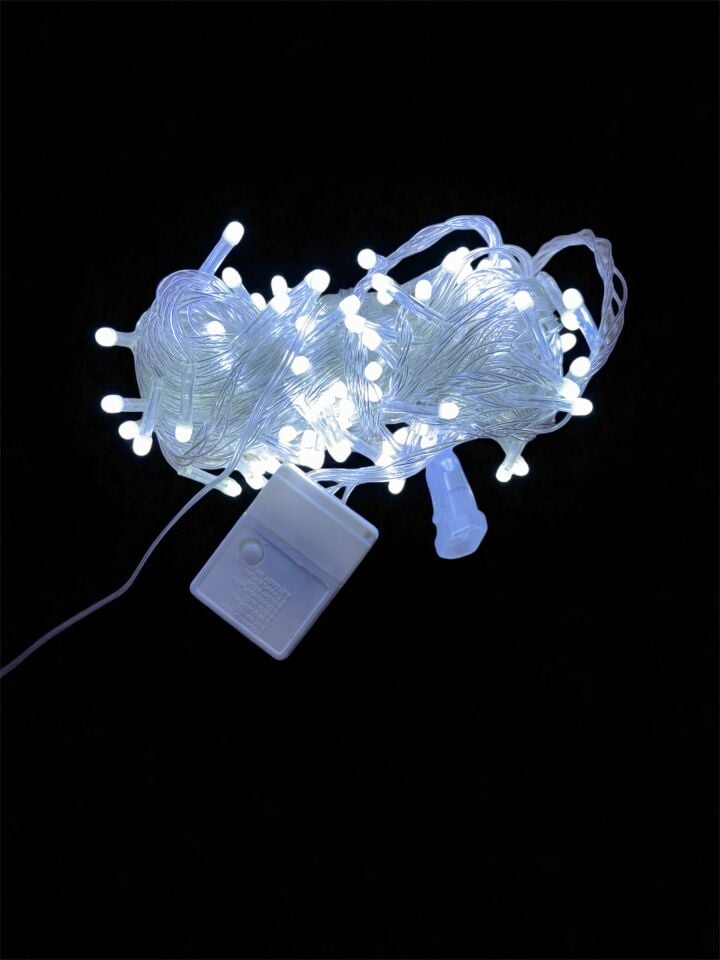 10m 100 Led Damla Uçlu Beyaz Işık Şeffaf Kablo