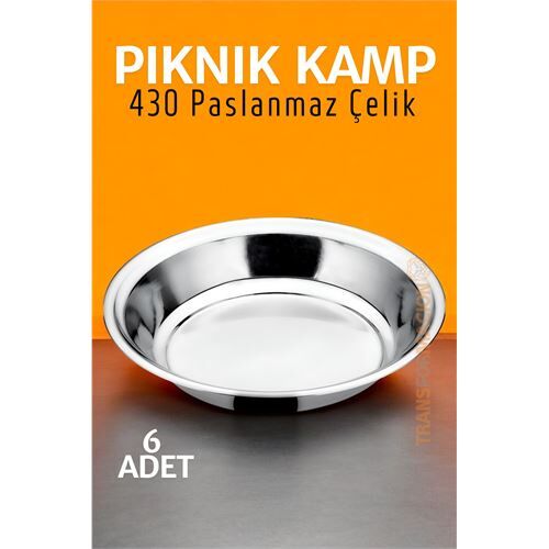 Paslanmaz Çelik Tabak Seti Kamp Piknik Tabağı 6 ADET